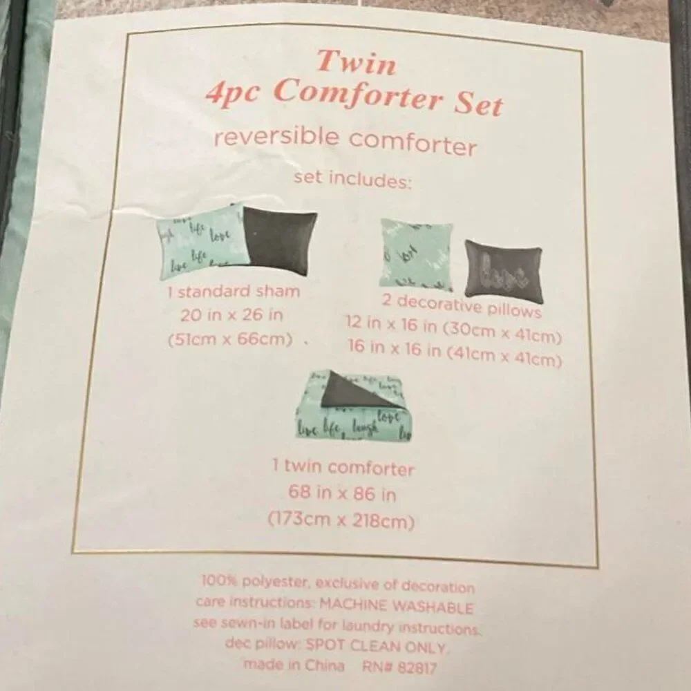 Grey and Mint Blue TWIN Comforter Set New